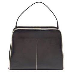 Prada Black/White Patent Leather Frame Top Handle Bag