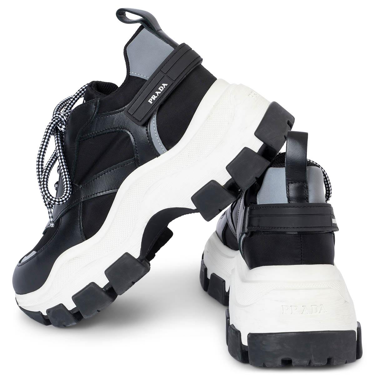 PRADA black & white PEGASUS PLATFORM Sneakers Shoes 38.5 For Sale 2