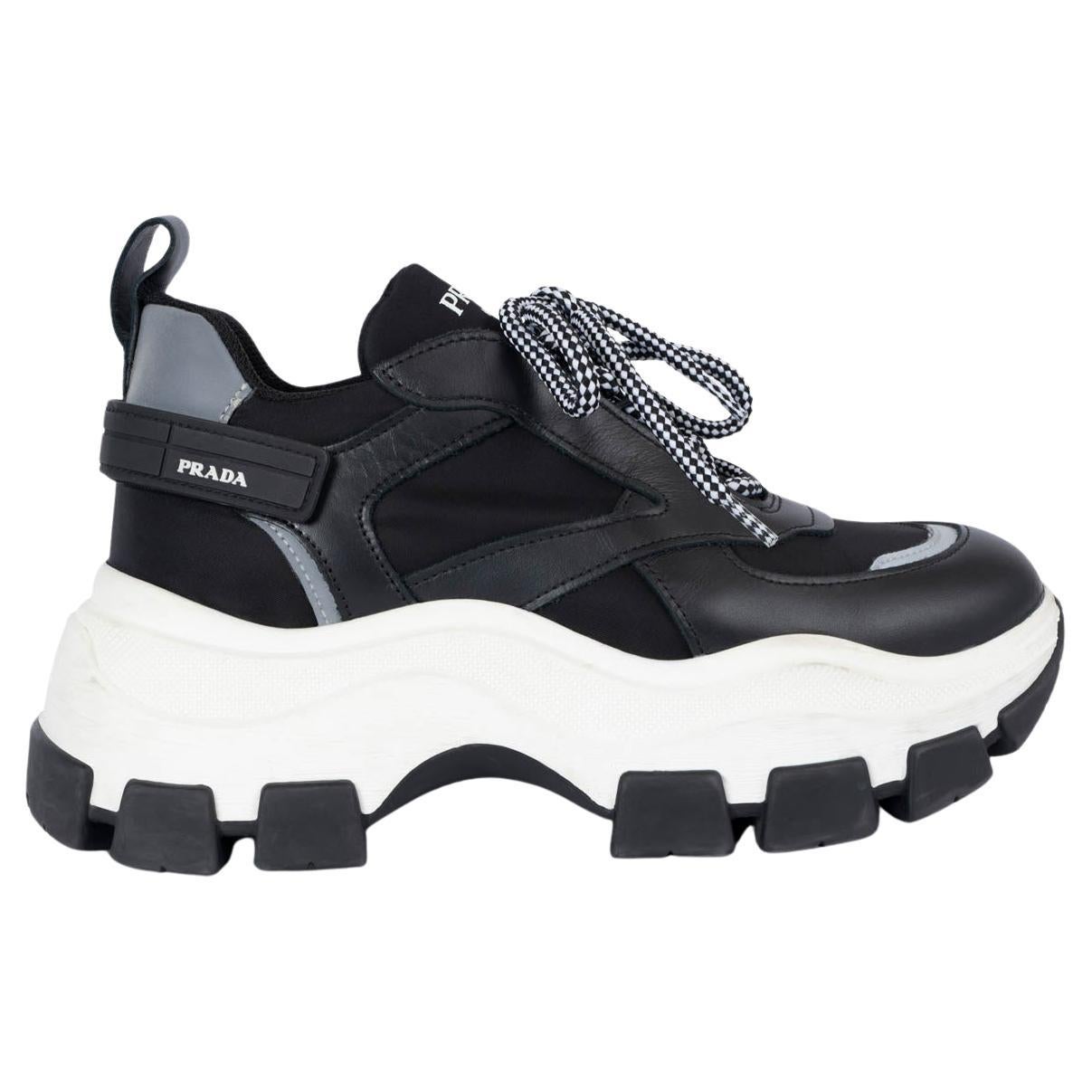 PRADA black & white PEGASUS PLATFORM Sneakers Shoes 38.5 For Sale
