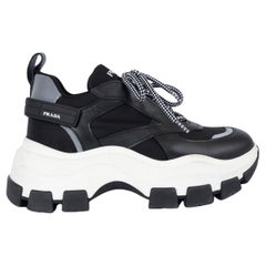 Used PRADA black & white PEGASUS PLATFORM Sneakers Shoes 38.5