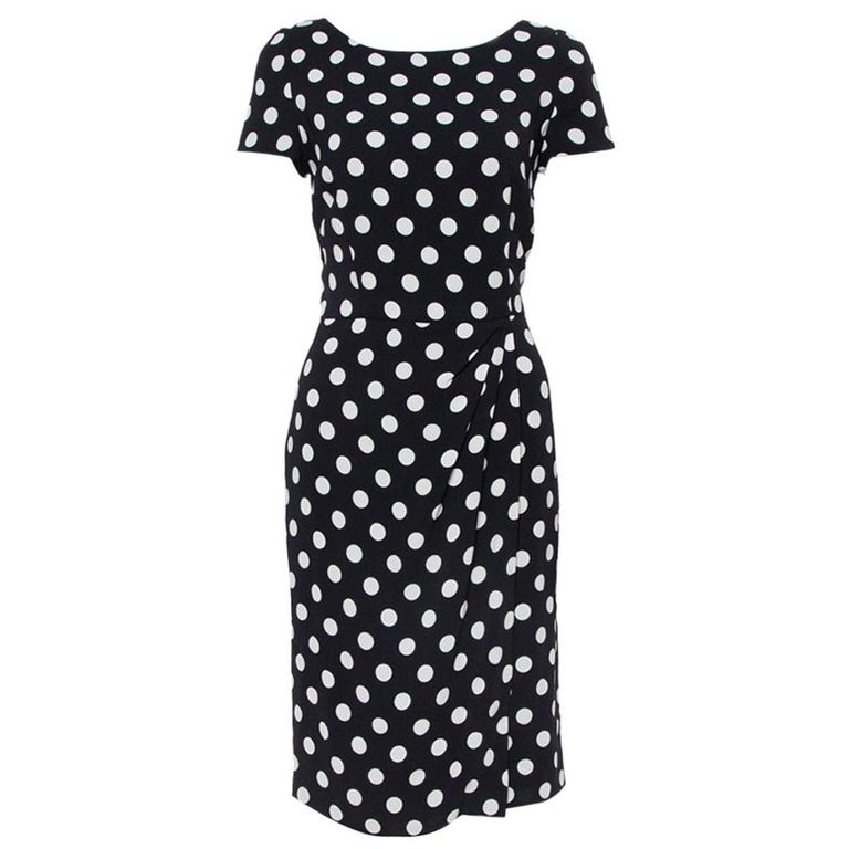 Prada Black and White Polka Dotted Crepe Pleat Detail Dress M For Sale ...