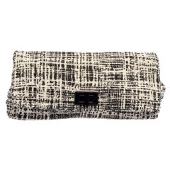 Prada Black/White Printed Tweed Turnlock Flap Clutch