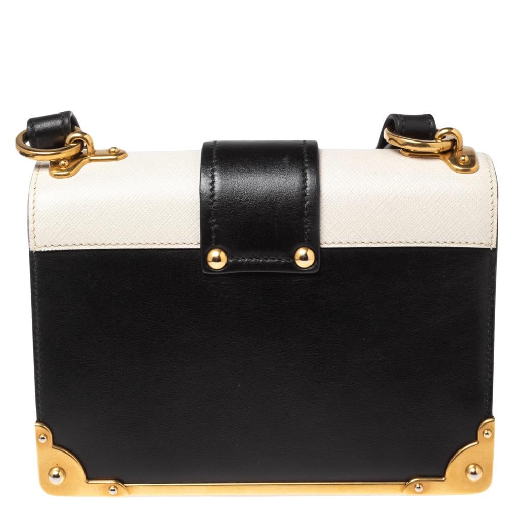 Prada Black/White Saffiano Leather Cahier Shoulder Bag 5