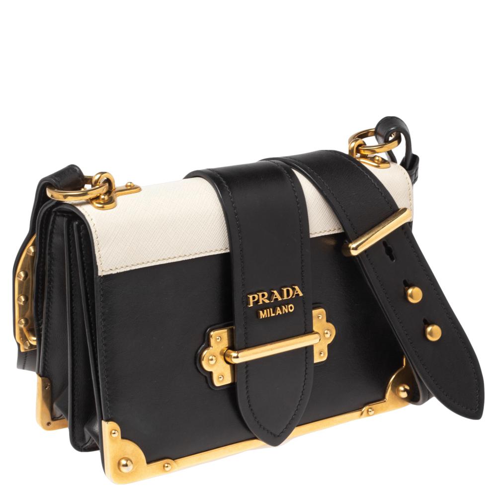 Prada Black/White Saffiano Leather Cahier Shoulder Bag 2
