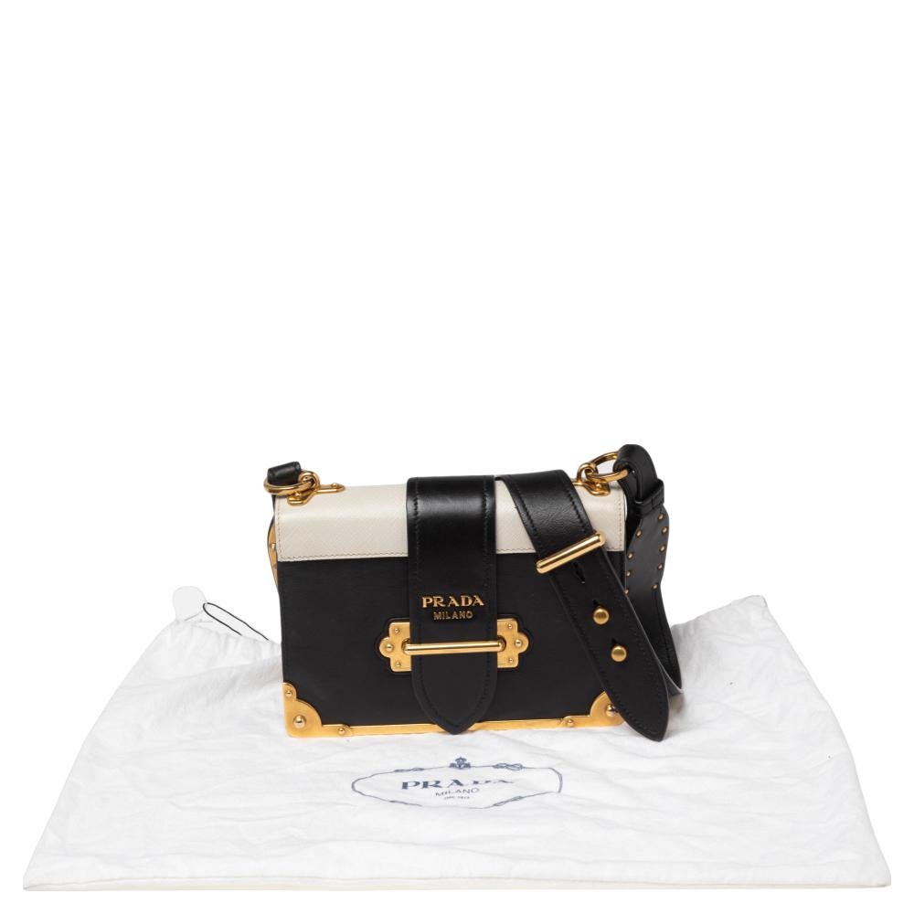 Prada Black/White Saffiano Leather Cahier Shoulder Bag 3