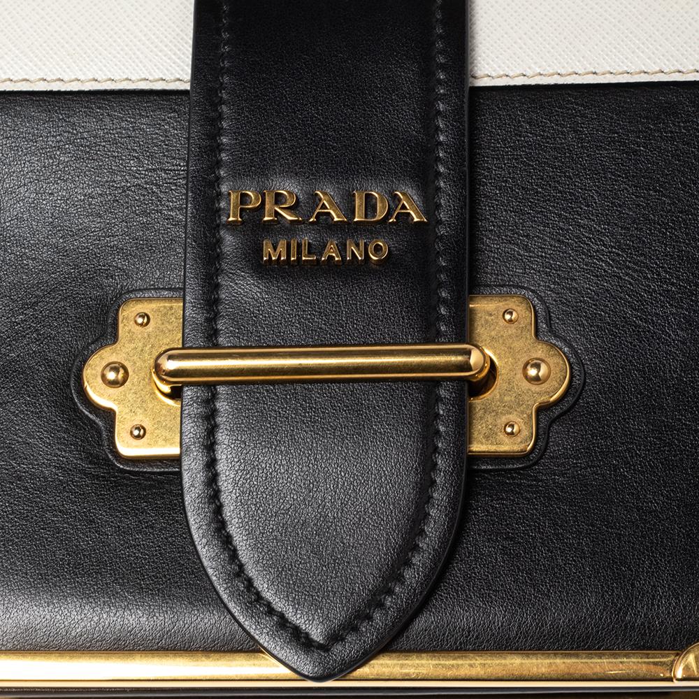 Prada Black/White Saffiano Leather Cahier Shoulder Bag 4