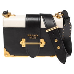 Prada Black/White Saffiano Leather Cahier Shoulder Bag