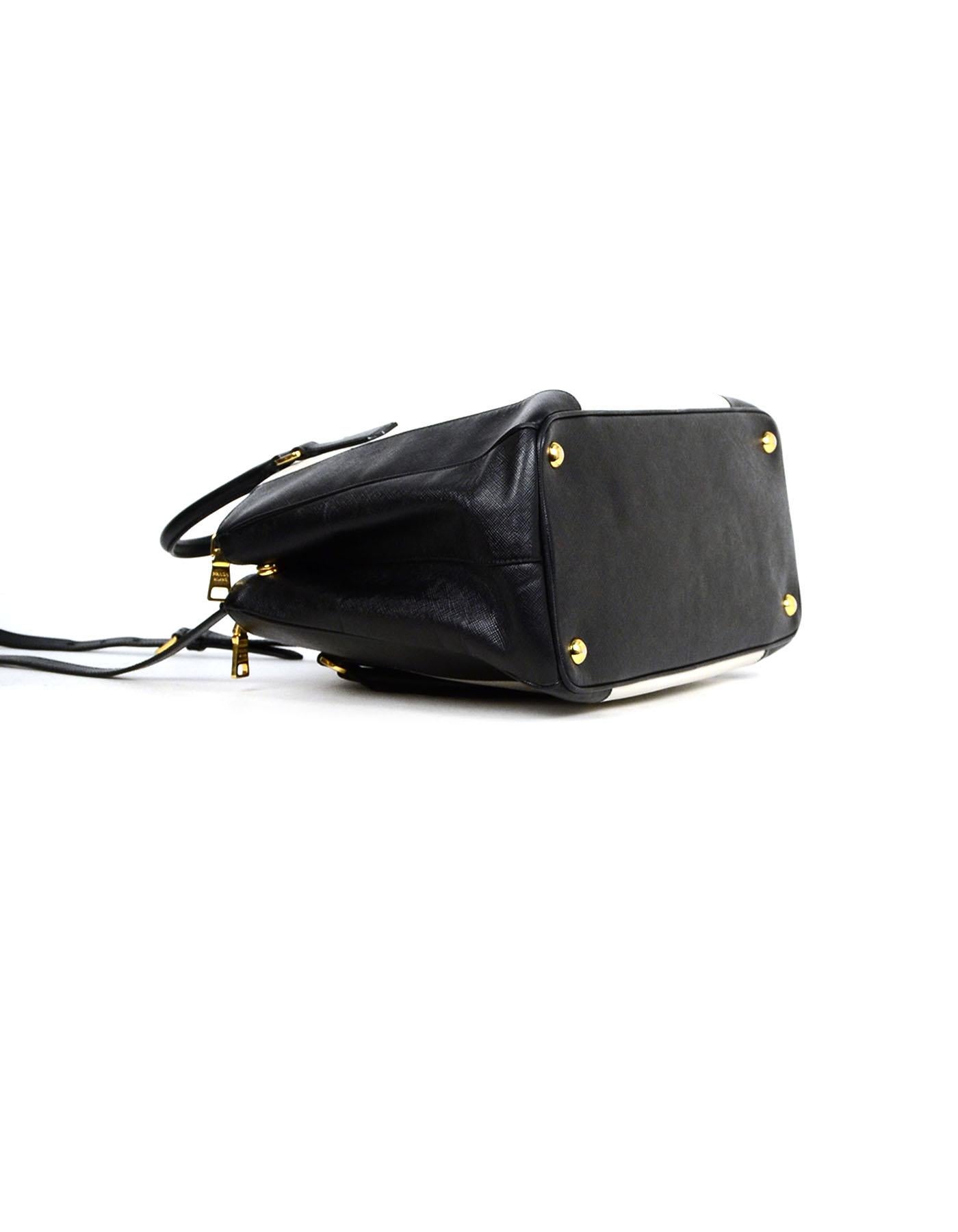Beige Prada Black & White Saffiano Leather Medium Double Zip Tote B2274C rt $2, 350
