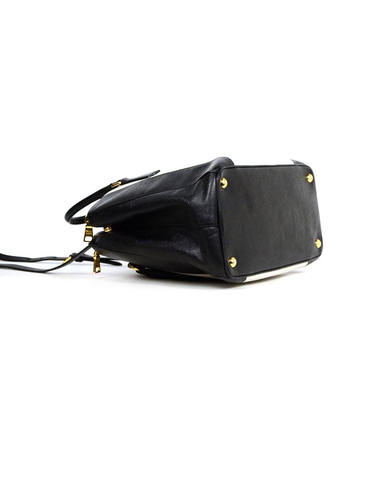 Prada Black and White Saffiano Leather Medium Double Zip Tote
