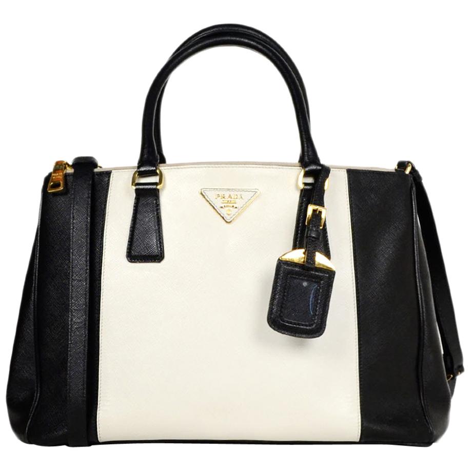 Prada Black & White Saffiano Leather Medium Double Zip Tote B2274C rt $2, 350