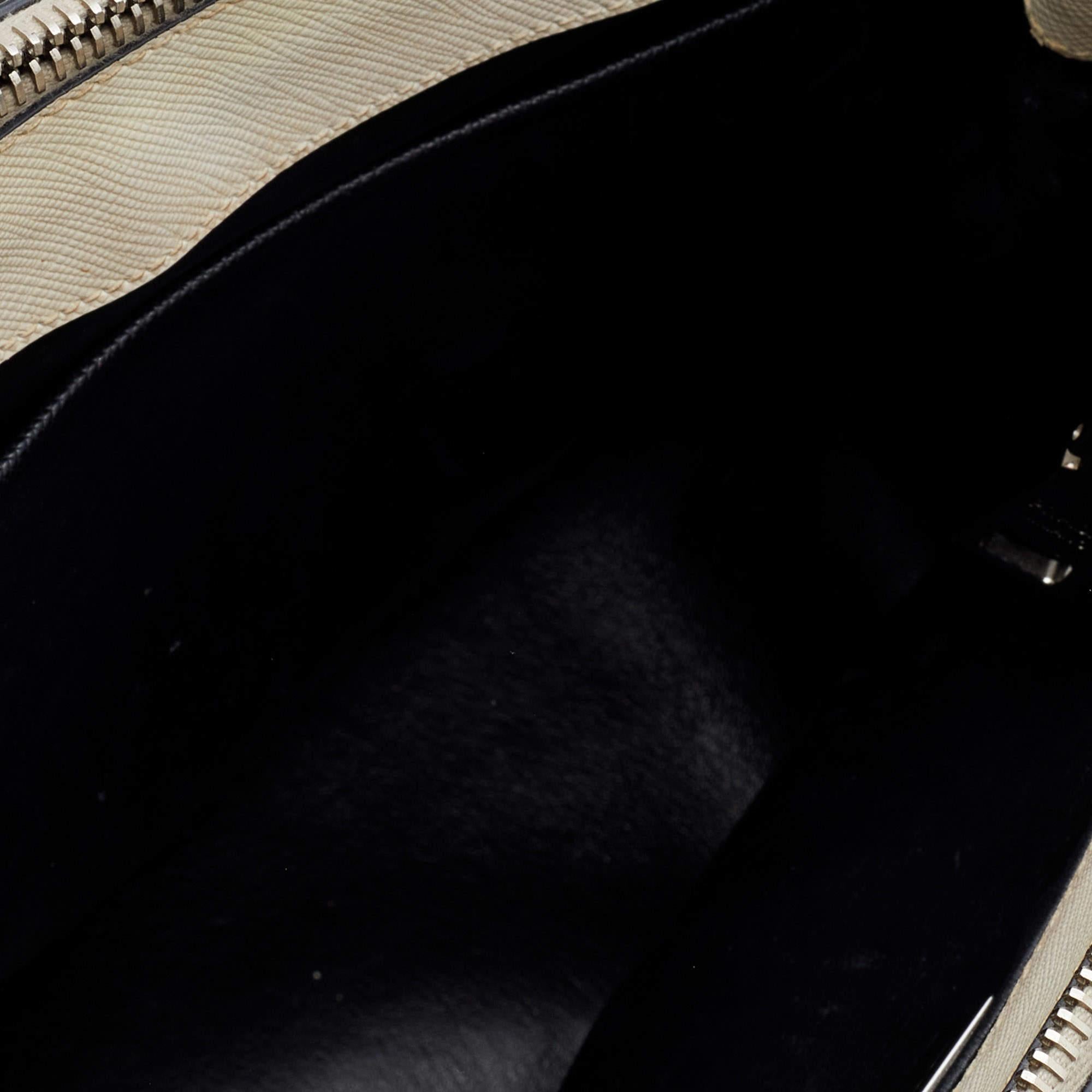 Prada Black/White Saffiano Leather Small Double Zip Tote In Good Condition In Dubai, Al Qouz 2