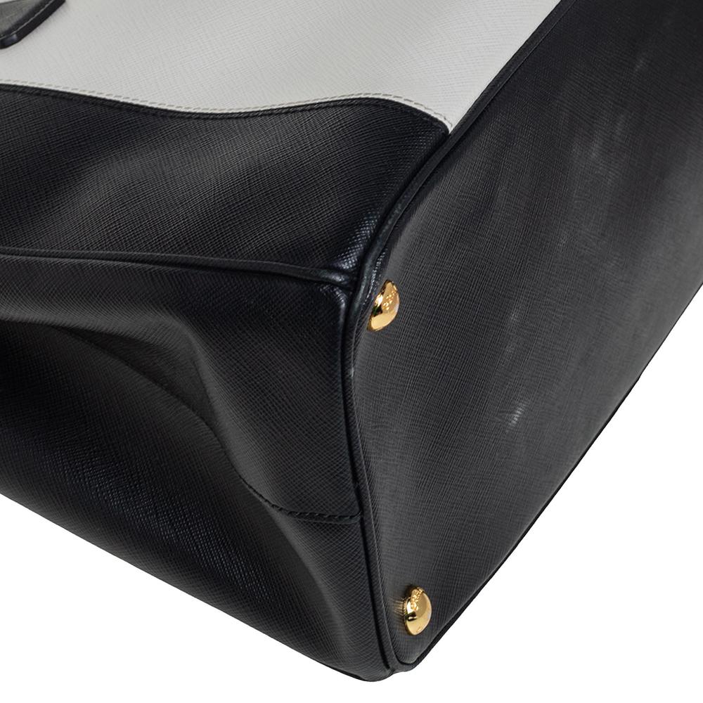 Prada Schwarz/Weiß Saffiano Lux Leder Medium Double Zip Tote 5