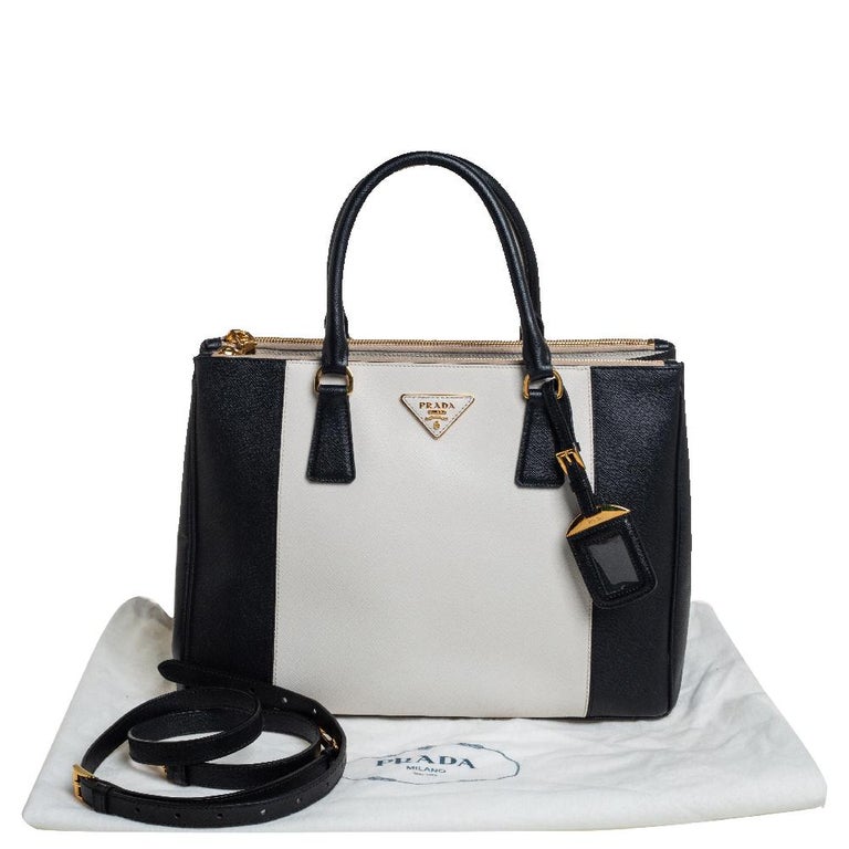 PRADA Saffiano Lux Double-Zip Leather Tote Shoulder Bag Black