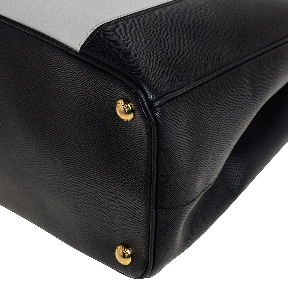 Women's Prada Black/White Saffiano Lux Leather Medium Double Zip Tote