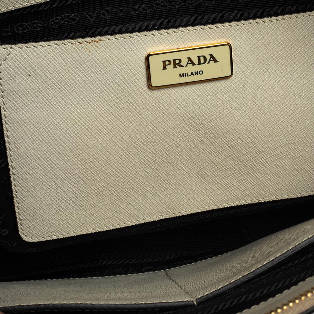 Prada Black/White Saffiano Lux Leather Medium Galleria Tote 2