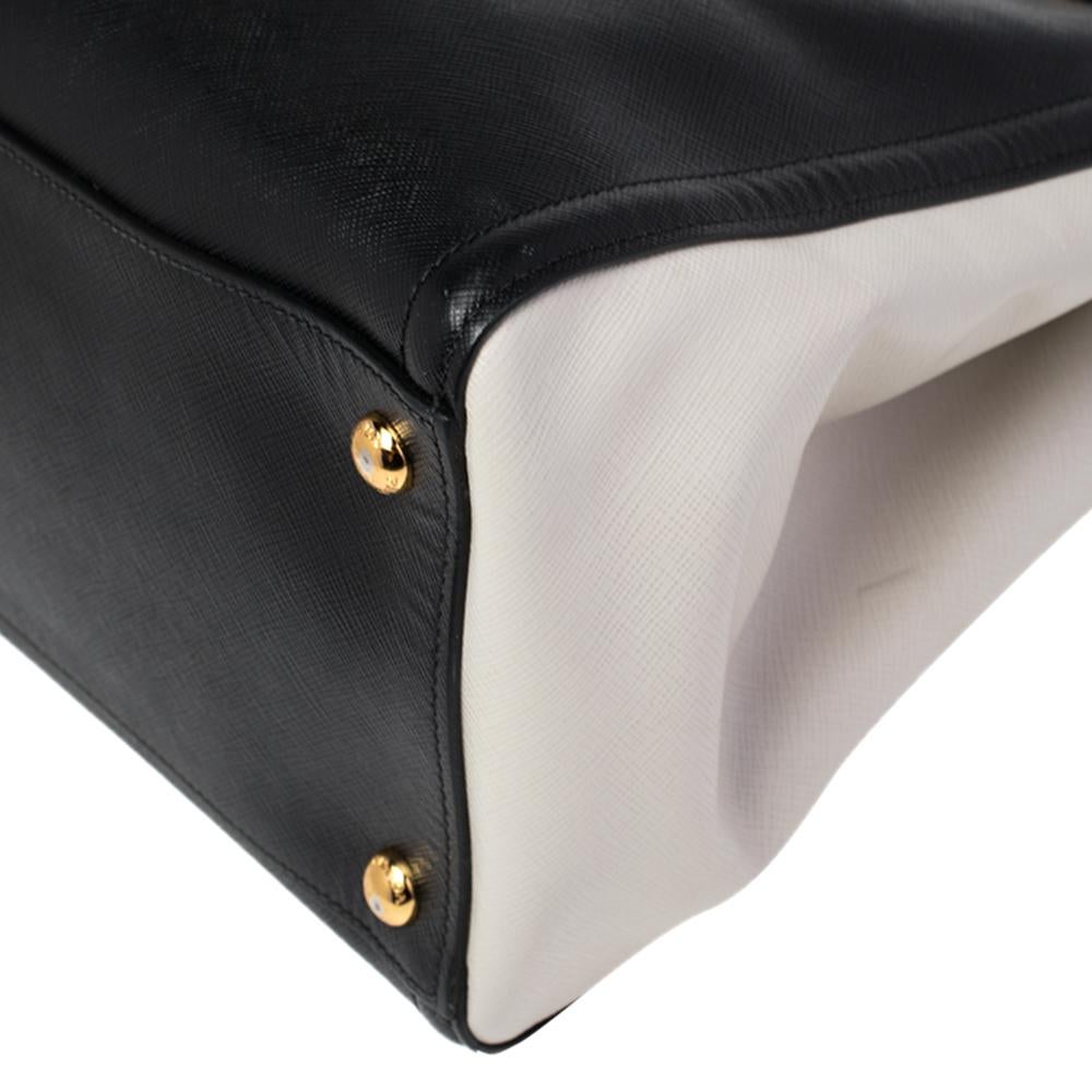 Prada Black/White Saffiano Lux Leather Parabole Tote Bag 6
