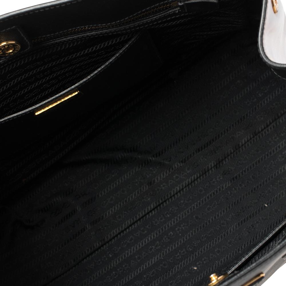Prada Black/White Saffiano Lux Leather Parabole Tote Bag 2