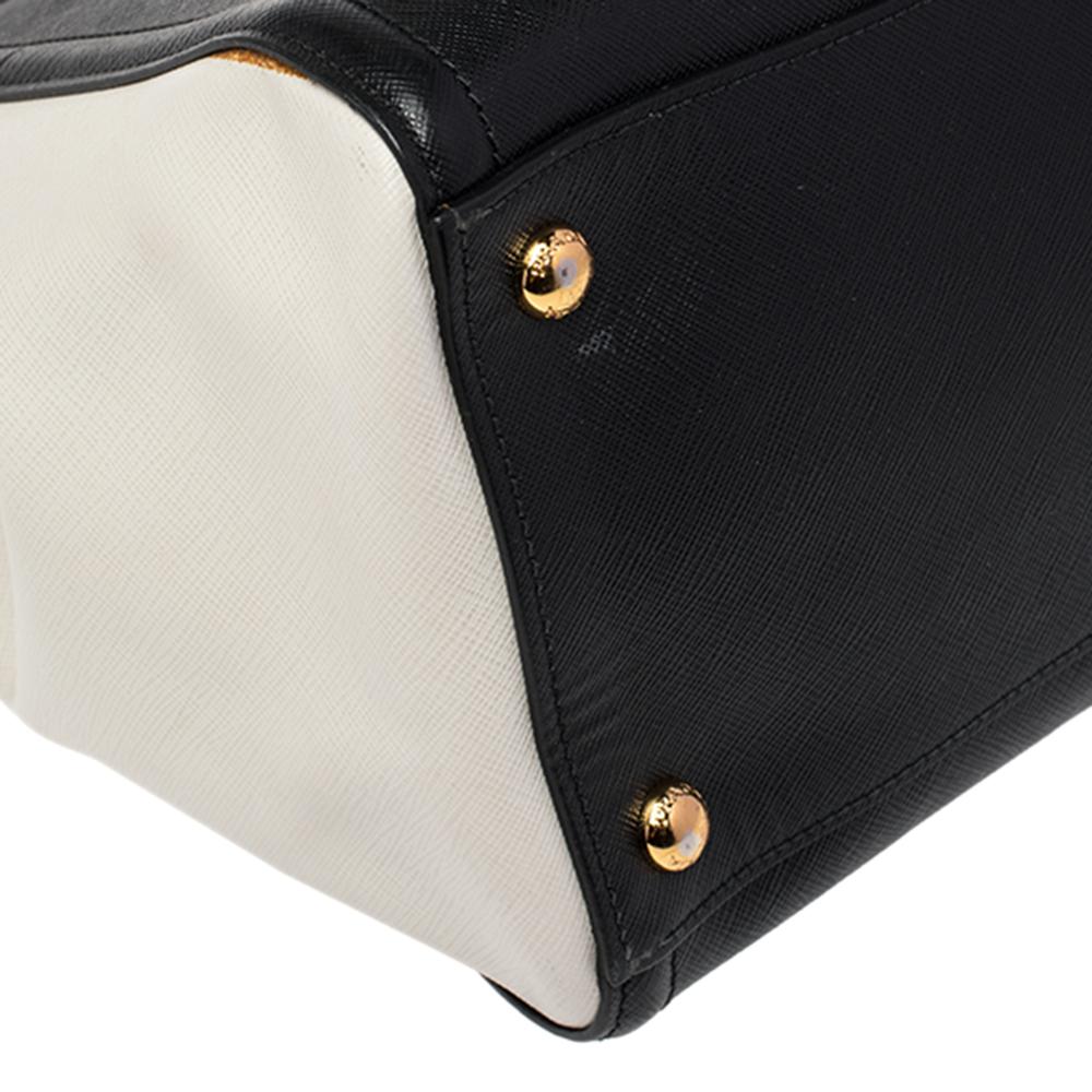 Prada Black/White Saffiano Lux Leather Parabole Tote Bag 3