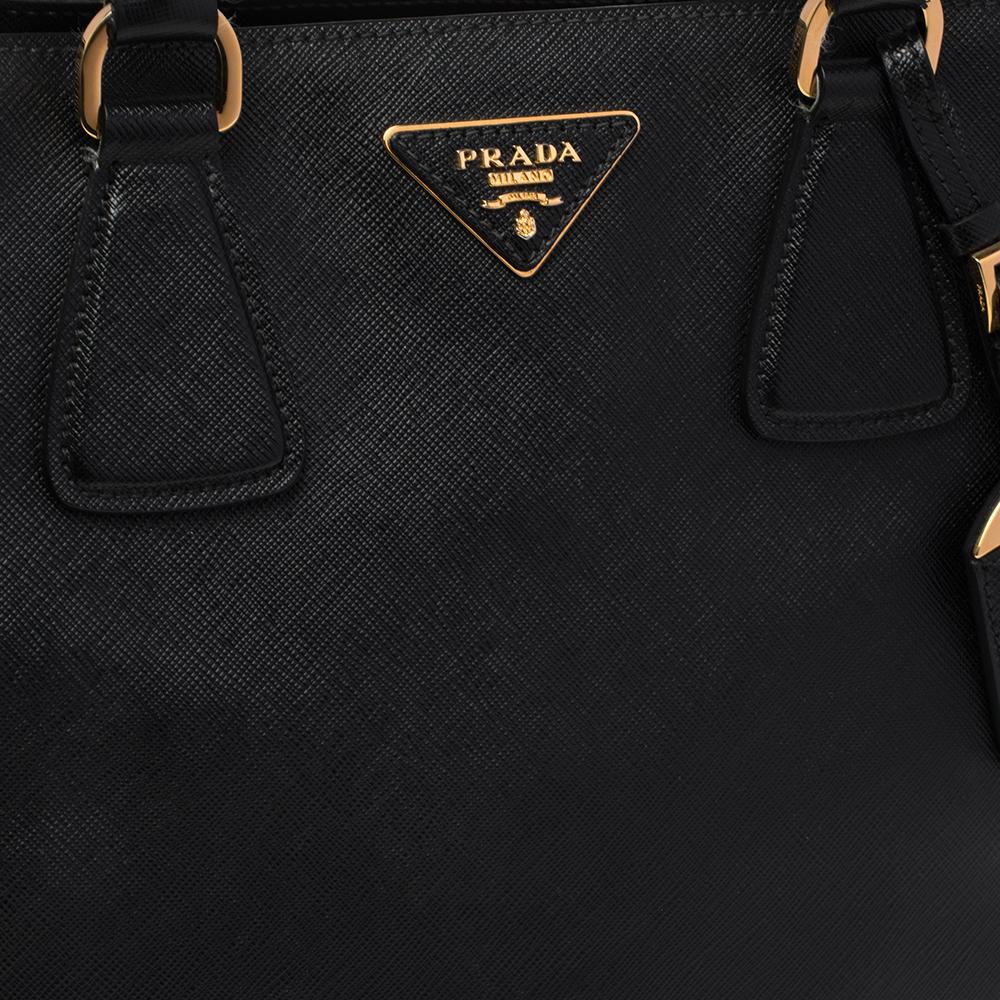 Prada Black/White Saffiano Lux Leather Parabole Tote Bag 4