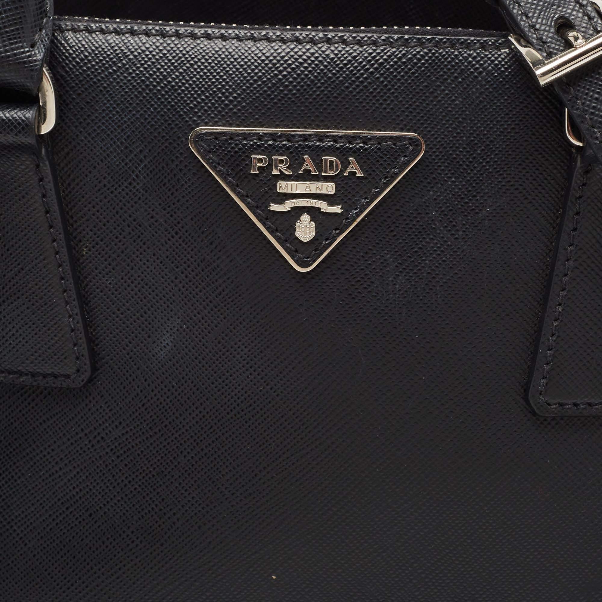 Prada Black/White Saffiano Lux Leather Small Galleria Tote 15