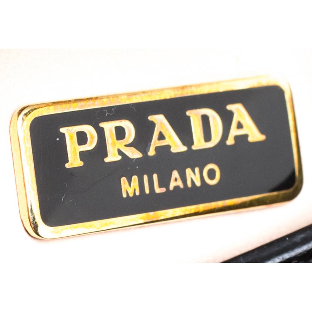 Prada Black/White Saffiano Lux Leather Small Sound Top Handle Bag 5