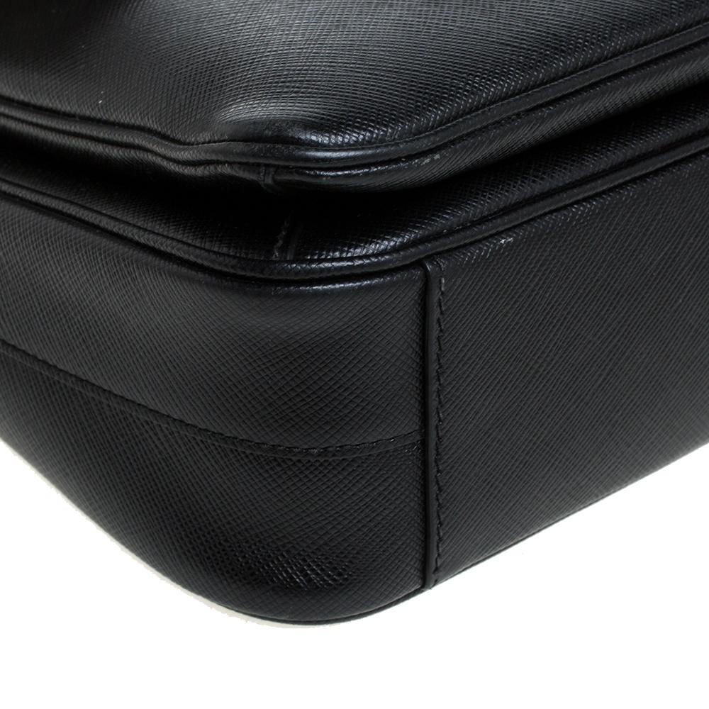 Prada Black/White Saffiano Lux Leather Small Sound Top Handle Bag 1