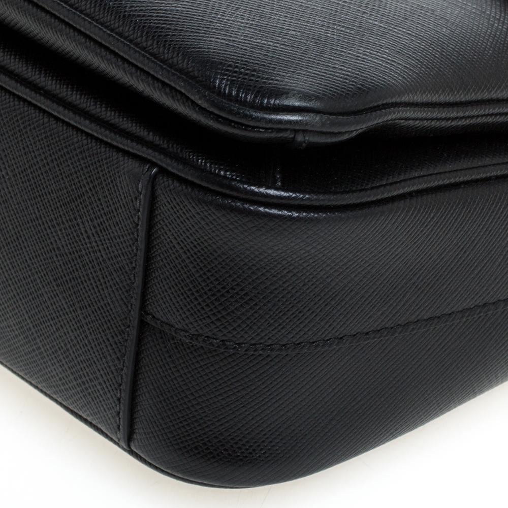 Prada Black/White Saffiano Lux Leather Small Sound Top Handle Bag 3