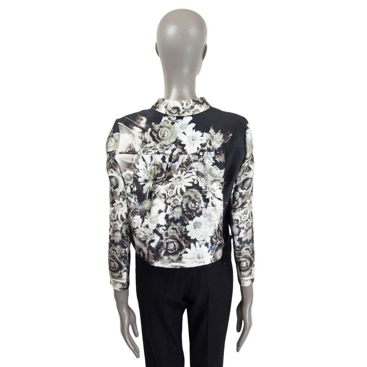 Women's PRADA black & white silk FLORAL CROPPED Jacket 44 L For Sale