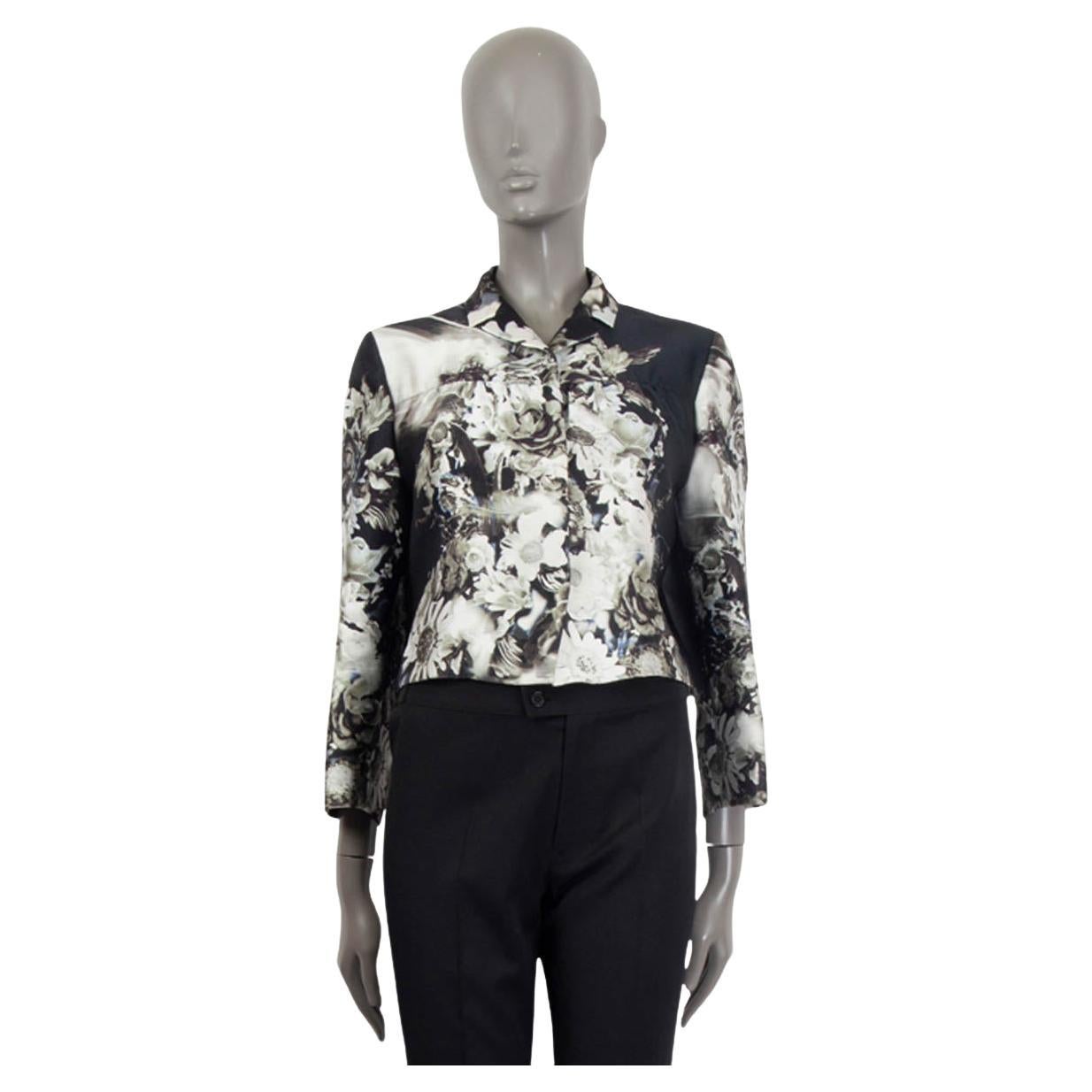 PRADA black & white silk FLORAL CROPPED Jacket 44 L For Sale