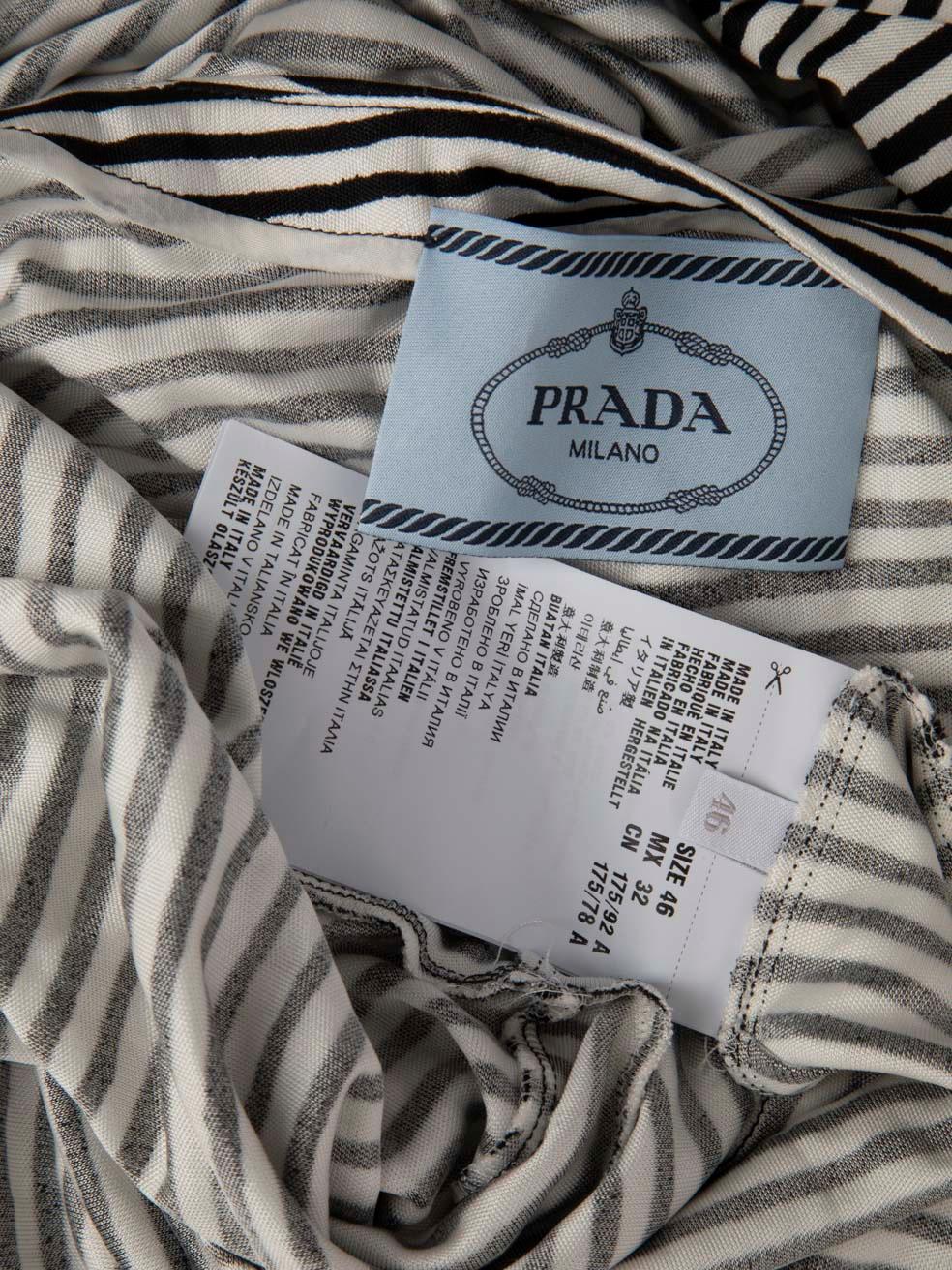 Prada Black & White Silk Striped Pattern Dress Size XL For Sale 1