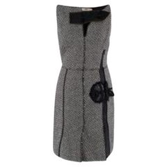 Prada black & white tweed rose applique dress