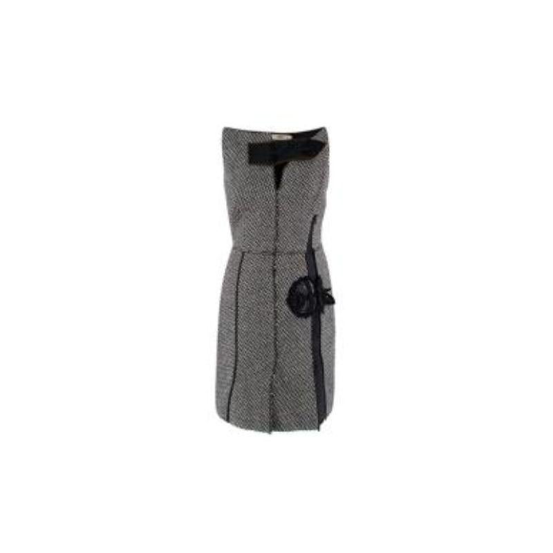 Prada black & white tweed rose applique dress For Sale