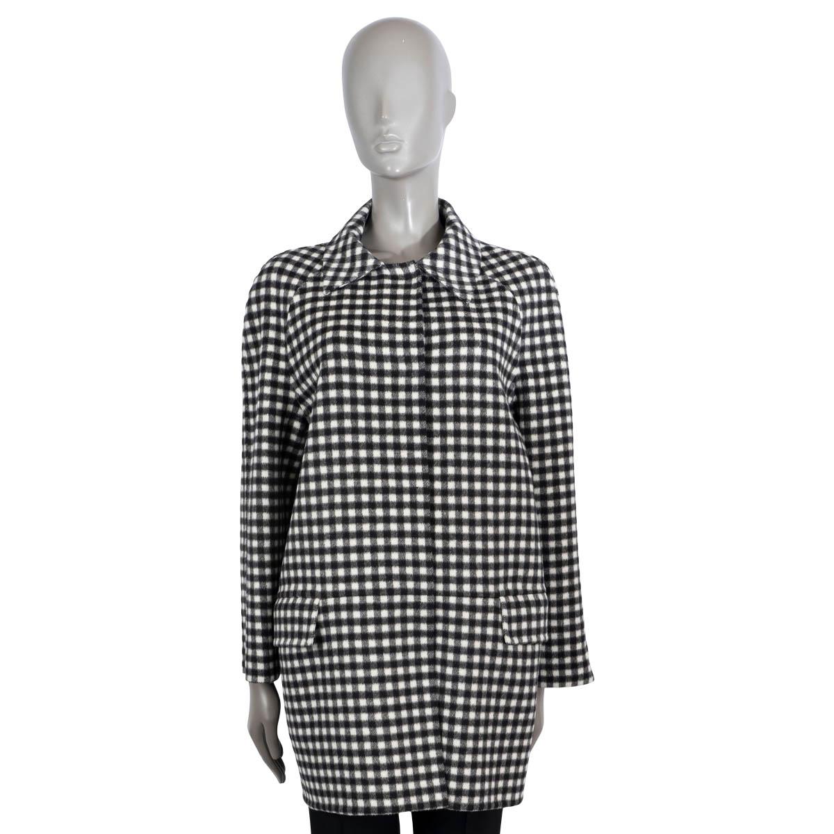 Black PRADA black & white wool GINGHAM Coat Jacket 46 XL For Sale