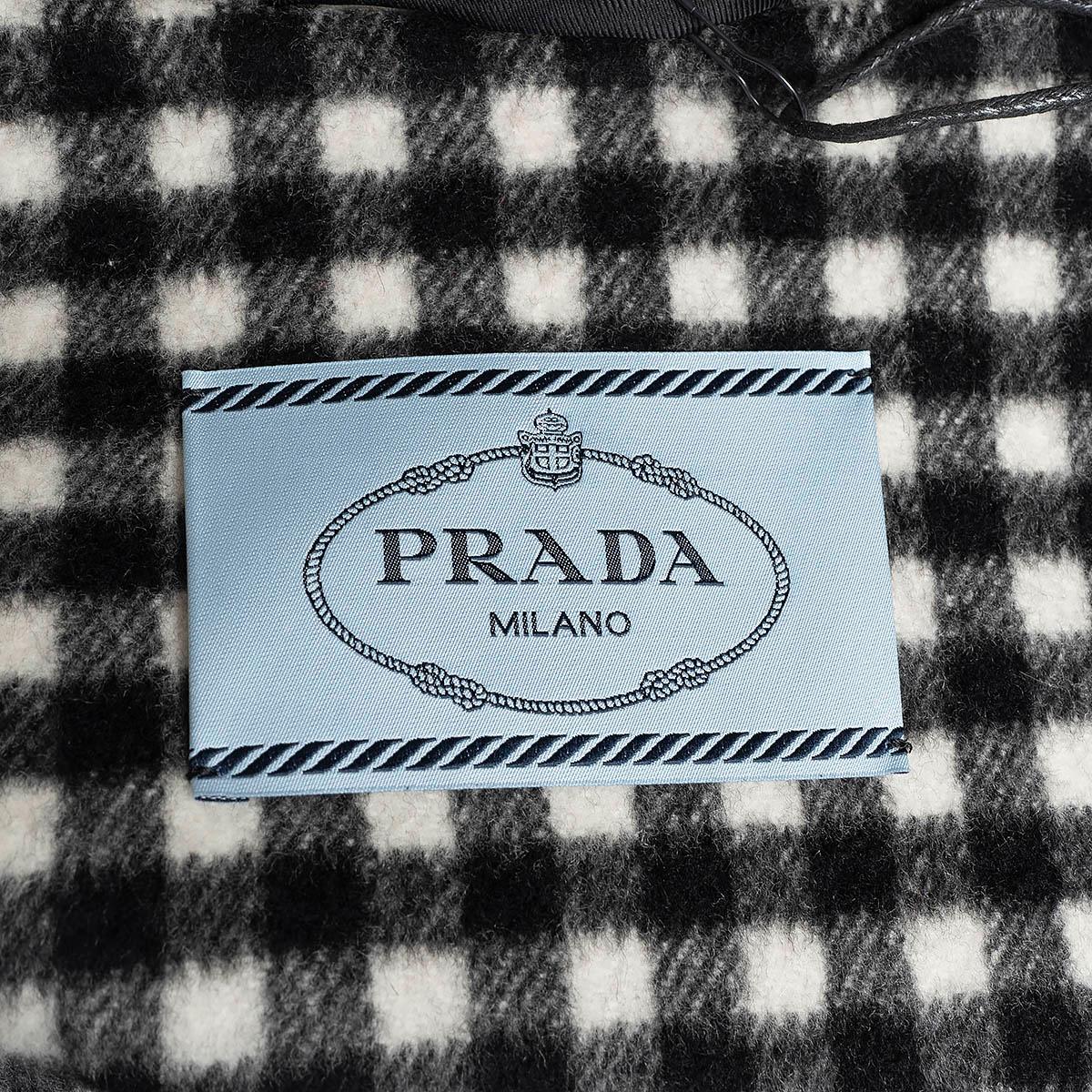 PRADA black & white wool GINGHAM Coat Jacket 46 XL For Sale 2