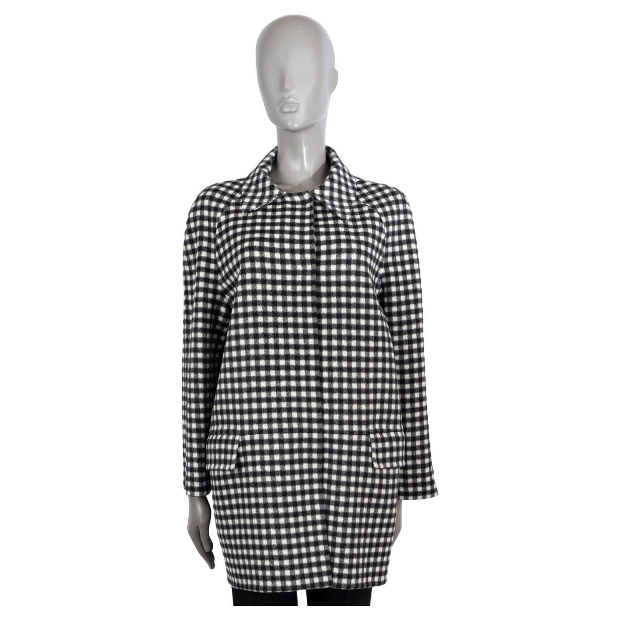 PRADA black & white wool GINGHAM Coat Jacket 46 XL For Sale