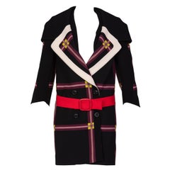 Prada Black Window Pane Wool Coat w/ Red Belt Runway, 2011