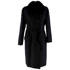 Prada Black Wool Cashmere & Angora Blend Mink Fur Collar Coat - Size US 0-2