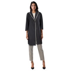 Prada Black Wool Contrast Trim Open Front Coat Size XXS