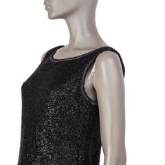 PRADA black wool FRINGE TEXTURED LUREX Sleeveless Cocktail Dress 40