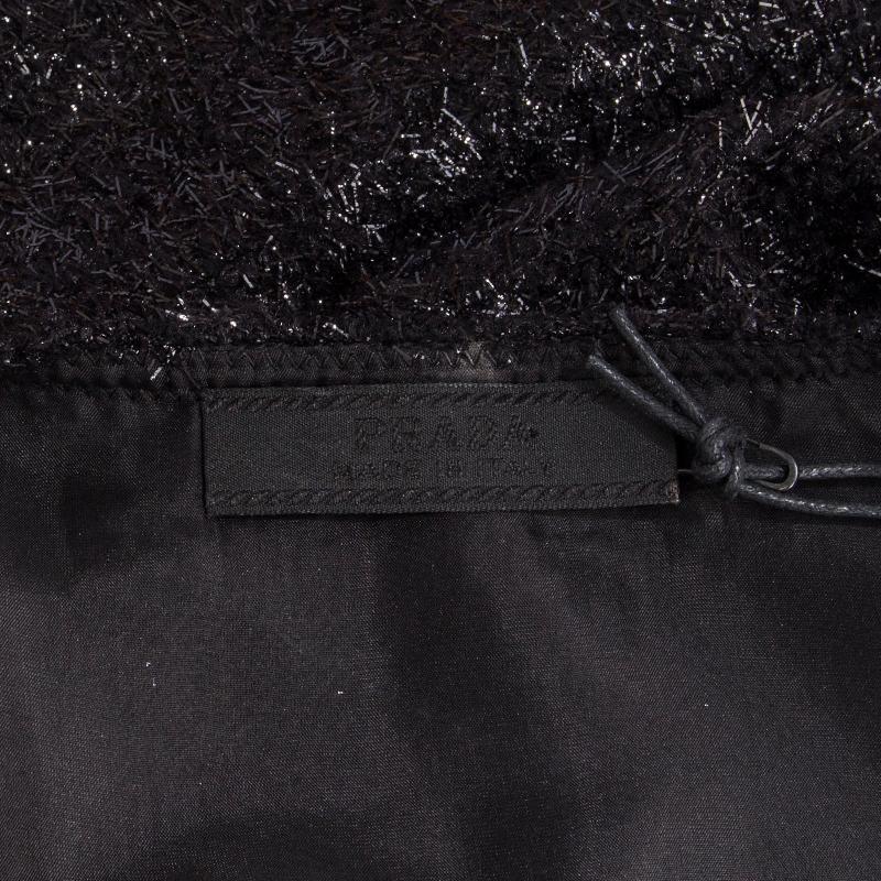 Black PRADA black wool FRINGE TEXTURED LUREX Sleeveless Cocktail Dress 40