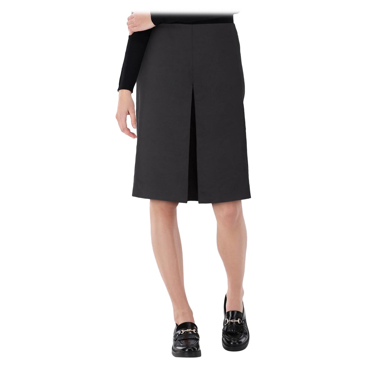 Prada Black Wool Front Pleat A-Line Skirt Size XL