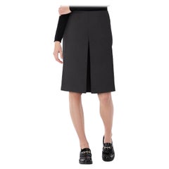 Prada Black Wool Front Pleat A-Line Skirt Size XL