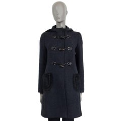 PRADA schwarzer Wollmantel FUR POCKETS DUFFLE Coat, 42 M