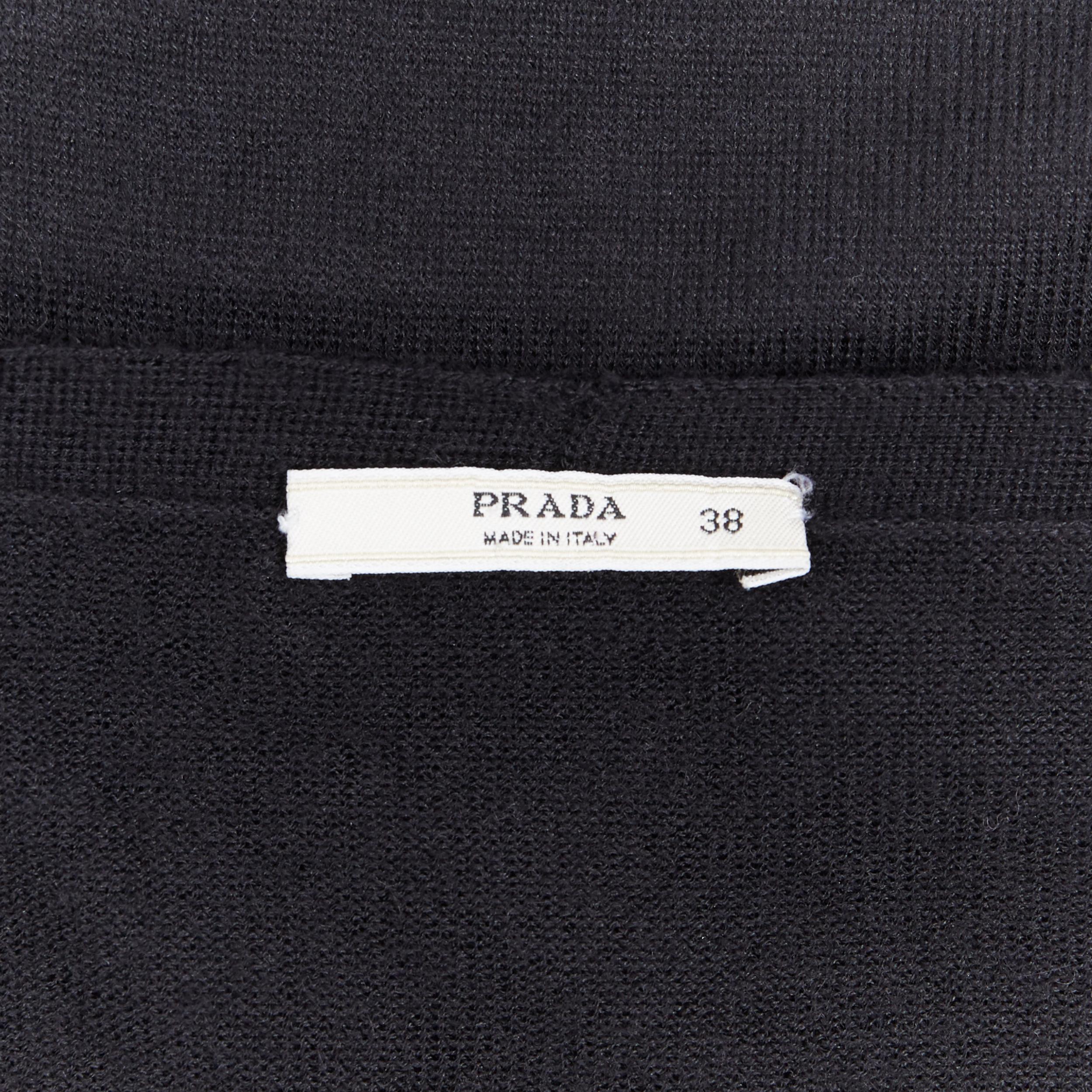 PRADA black wool knit bead embellished ruffle trimmed button cardigan IT38 3