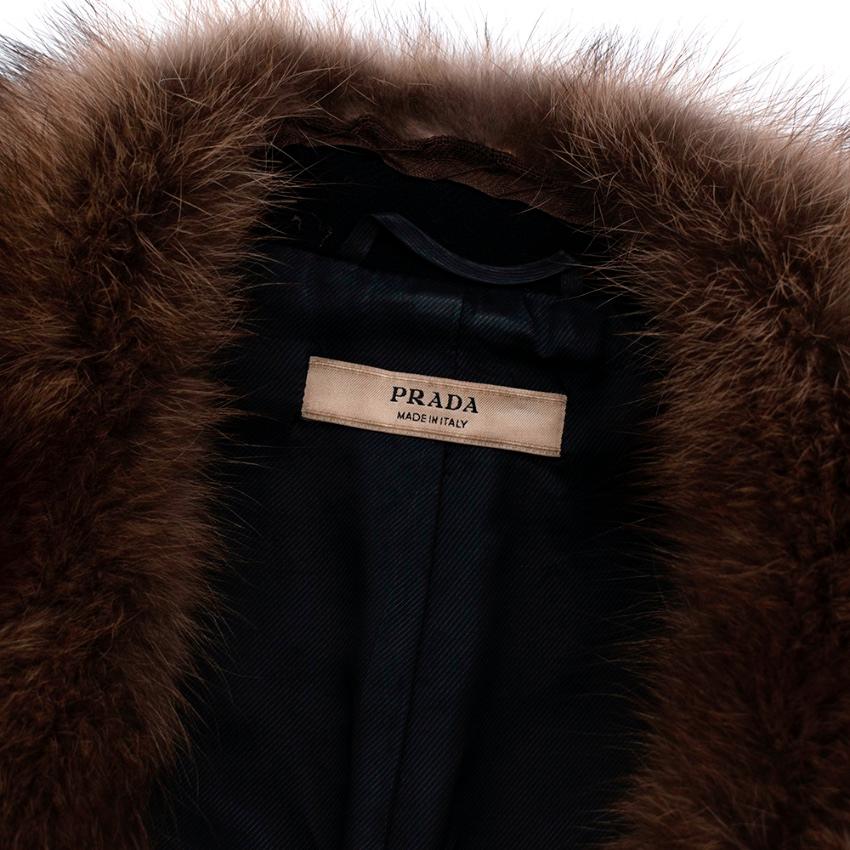 Women's or Men's Prada Black Wool Overcoat With Fur Collar - Size US 0