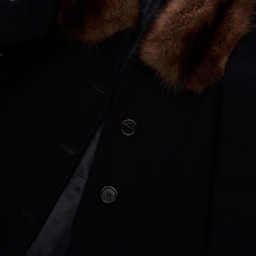 Prada Black Wool Overcoat With Fur Collar - Size US 0 5