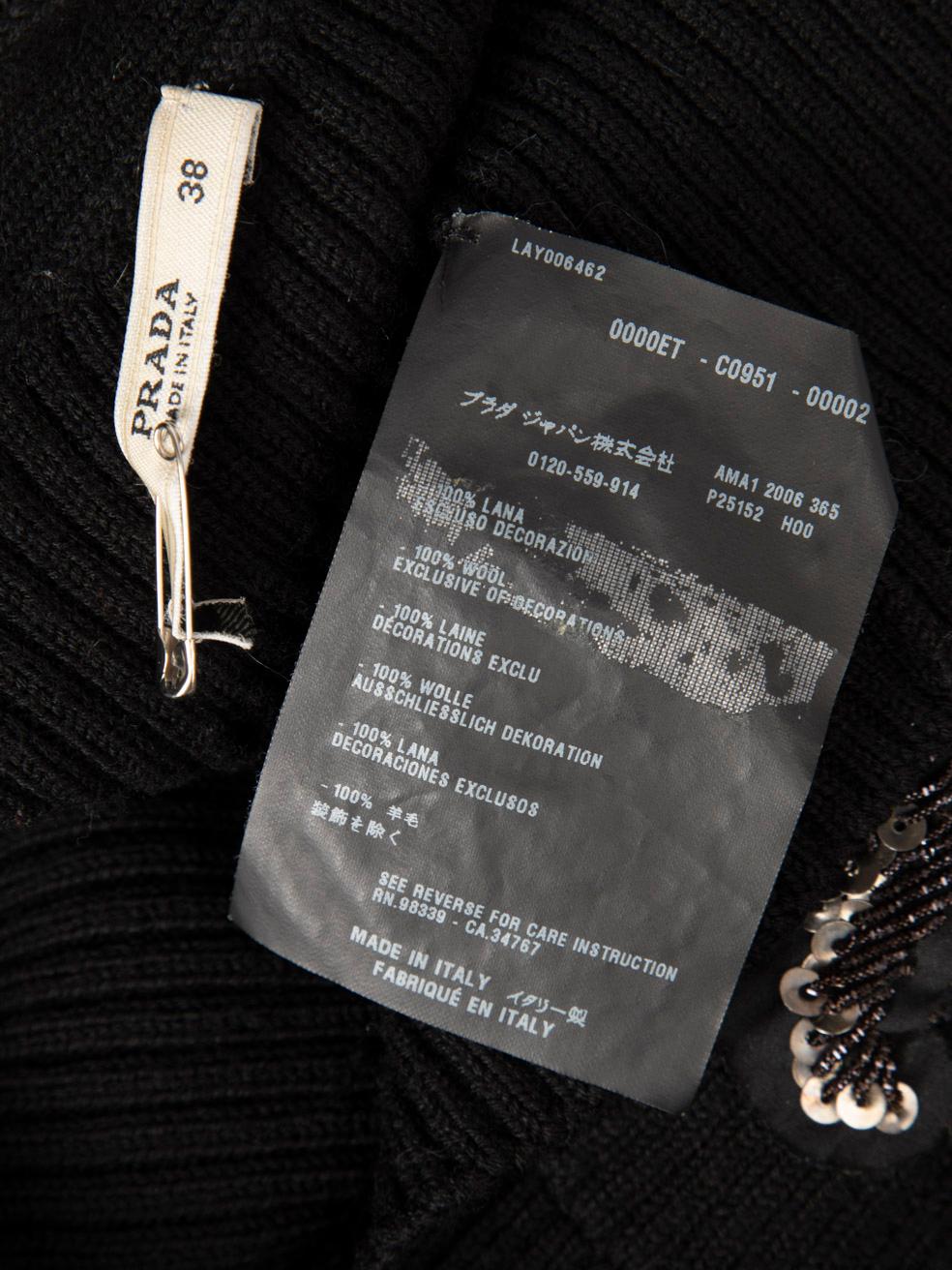 Prada Black Wool Sequinned Shoulder Cardigan Size XS For Sale 4