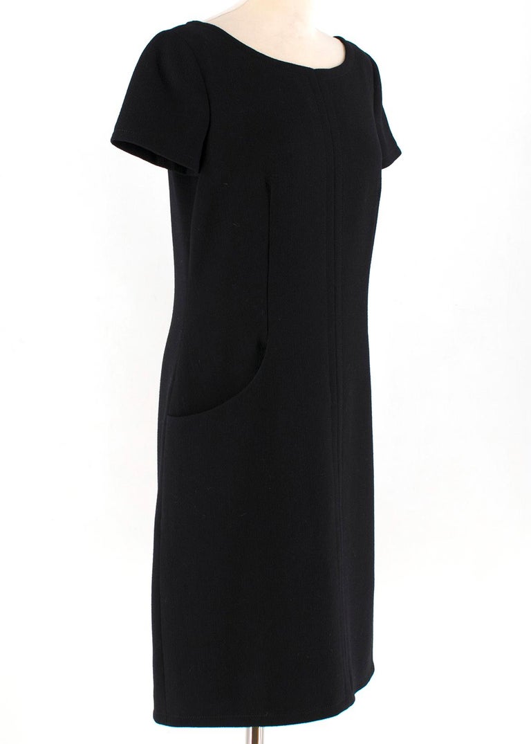 Prada Black Wool Short Sleeve Shift Dress IT 44 For Sale at 1stDibs