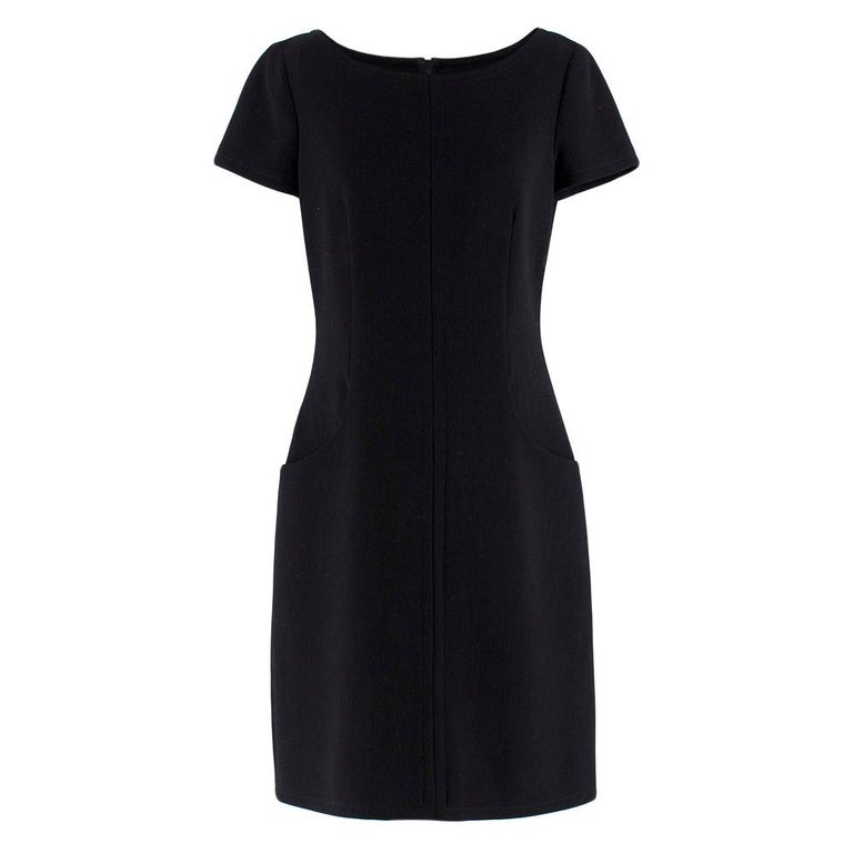 Prada Black Wool Short Sleeve Shift Dress IT 44 For Sale at 1stDibs