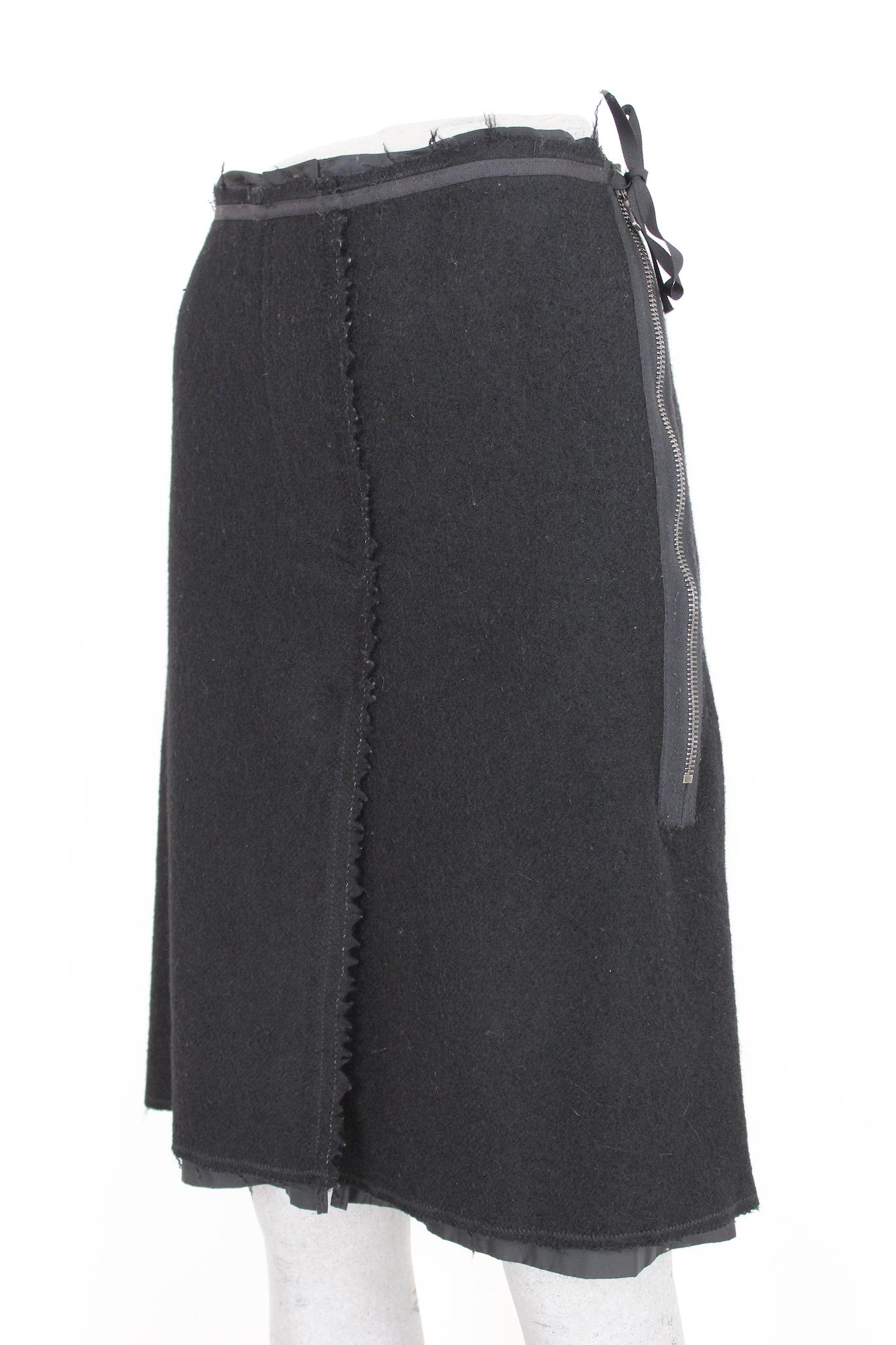 Prada Black Wool Vintage Flared Skirt 1